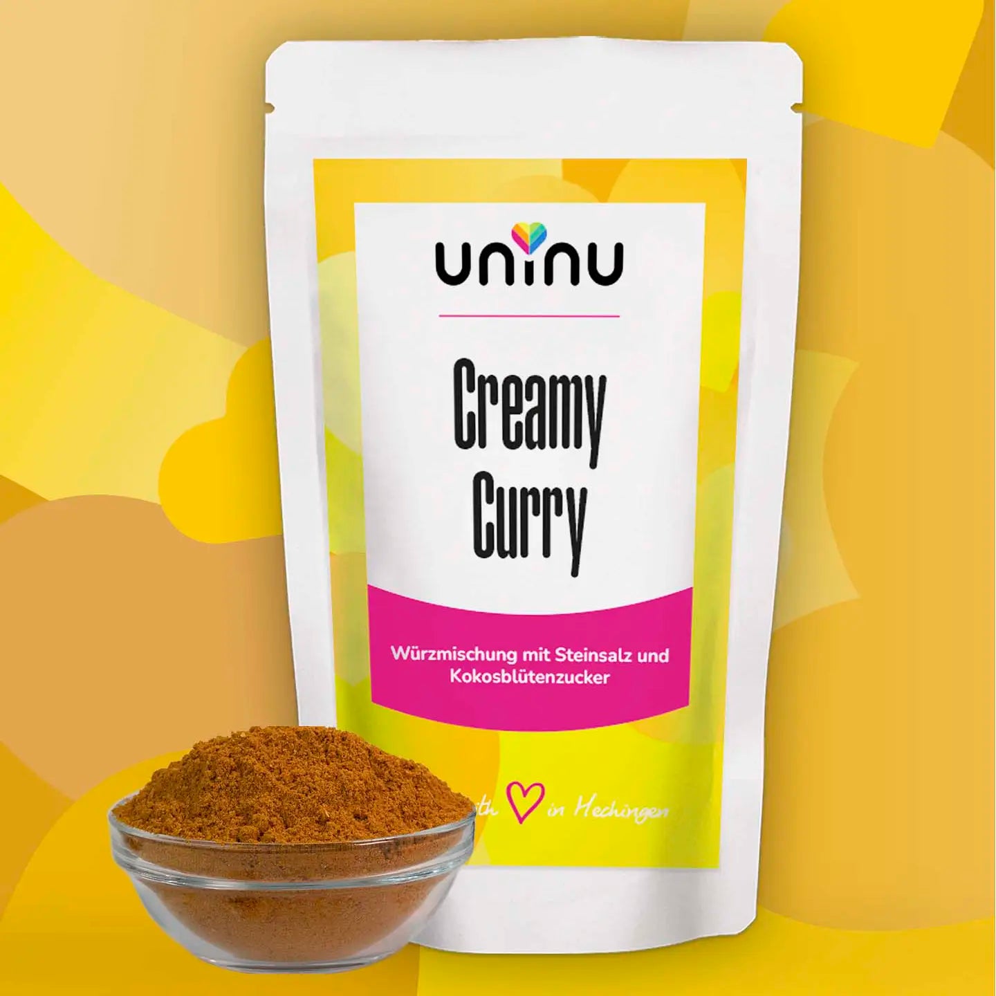 uninu - Creamy Curry - Gewuerzsalz: Inspiriert vom klassischen Elephant-Curry – aber mehr Tiefe. Mit Kurkuma, Paprika, Ingwer, Kreuzkümmel, Nelken, Knoblauch, Kardamom, Muskat & Kokosblütenzucker.