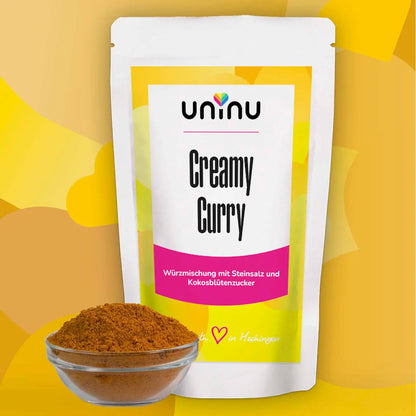 uninu - Creamy Curry - Gewuerzsalz: Inspiriert vom klassischen Elephant-Curry – aber mehr Tiefe. Mit Kurkuma, Paprika, Ingwer, Kreuzkümmel, Nelken, Knoblauch, Kardamom, Muskat & Kokosblütenzucker.