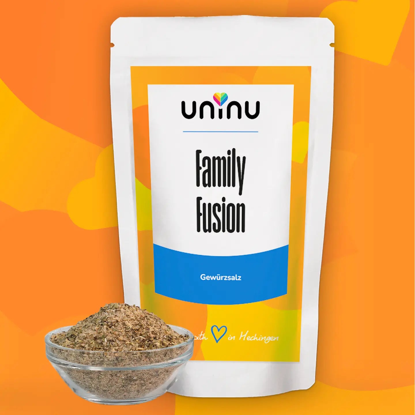 uninu - Family Fusion - Gewuerzsalz:
Unser Maultaschengewürz, das mehr kann: Semmelknödel, Suppen, Brotaufstriche und und und. Mit Zwiebeln, Muskat, Paprika, Pfeffer, Rosmarin, Majoran & Steinsalz.