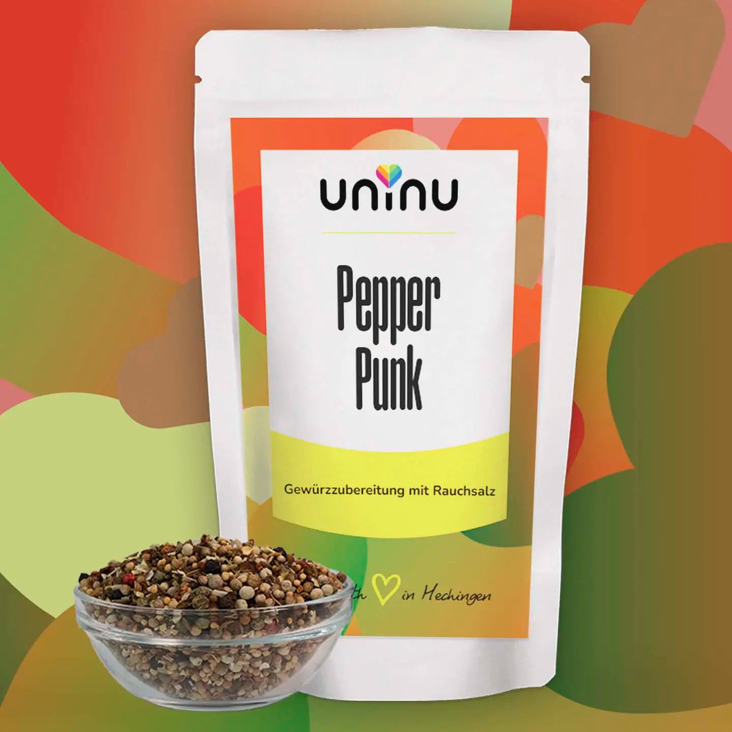 uninu - Pepper Punk - Gewuerzsalz:
Unser rebellischer Pfeffer-Mix für Mühle, Mörser oder Pfanne. Rauchig. Wild. Laut. Mit Gourmet-Rauchsalz, buntem Pfeffer, Koriander, Zwiebel, Senf & Paprika.