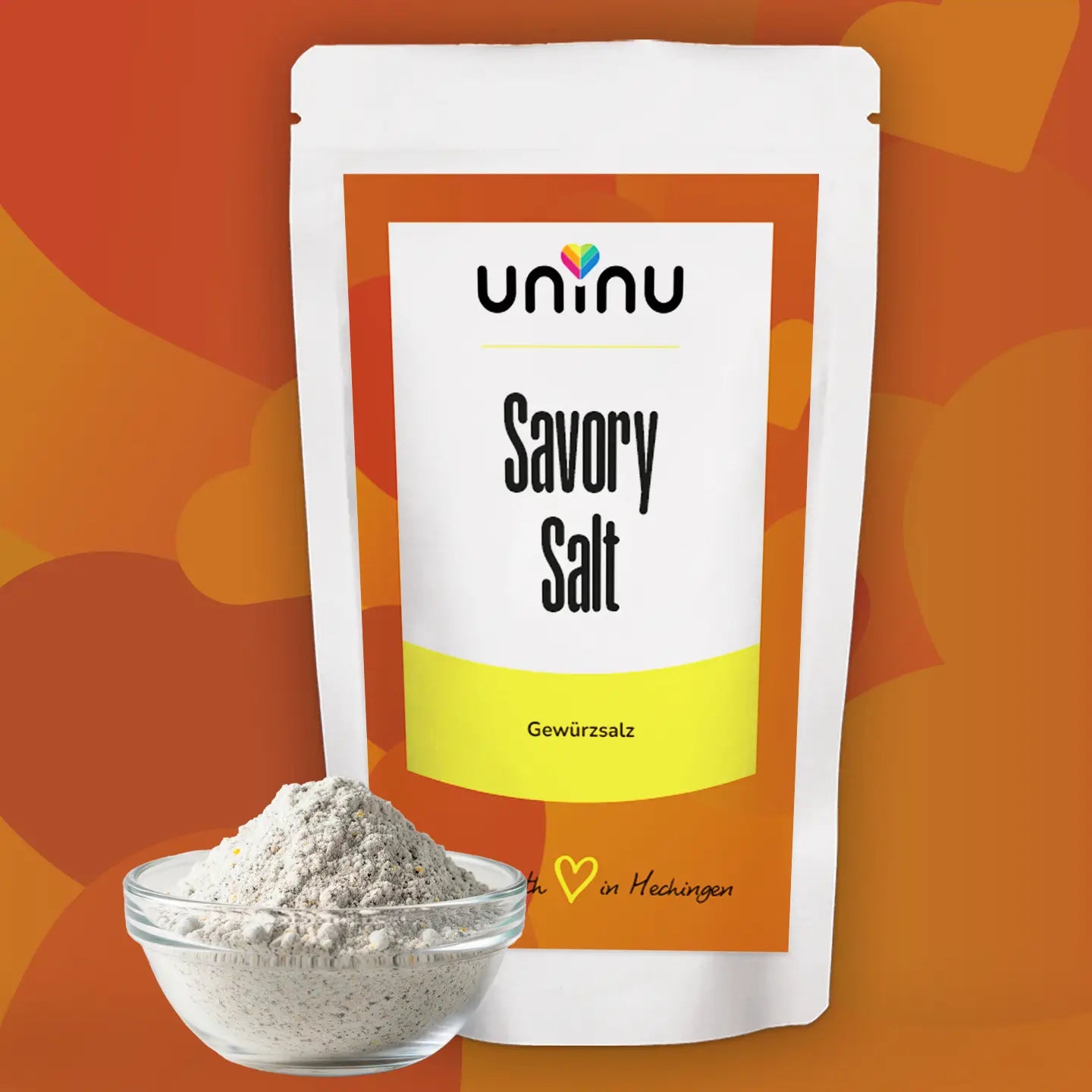 uninu - Savory Salt - Gewuerzsalz:
Perfekt für alles von Rohwurst bis Tofu-Brotaufstrich. Direkt ins Brät, die Masse oder übers vegane Pendant. Mit Urmeer-Steinsalz, Pfeffer, Knoblauch & Zwiebel.